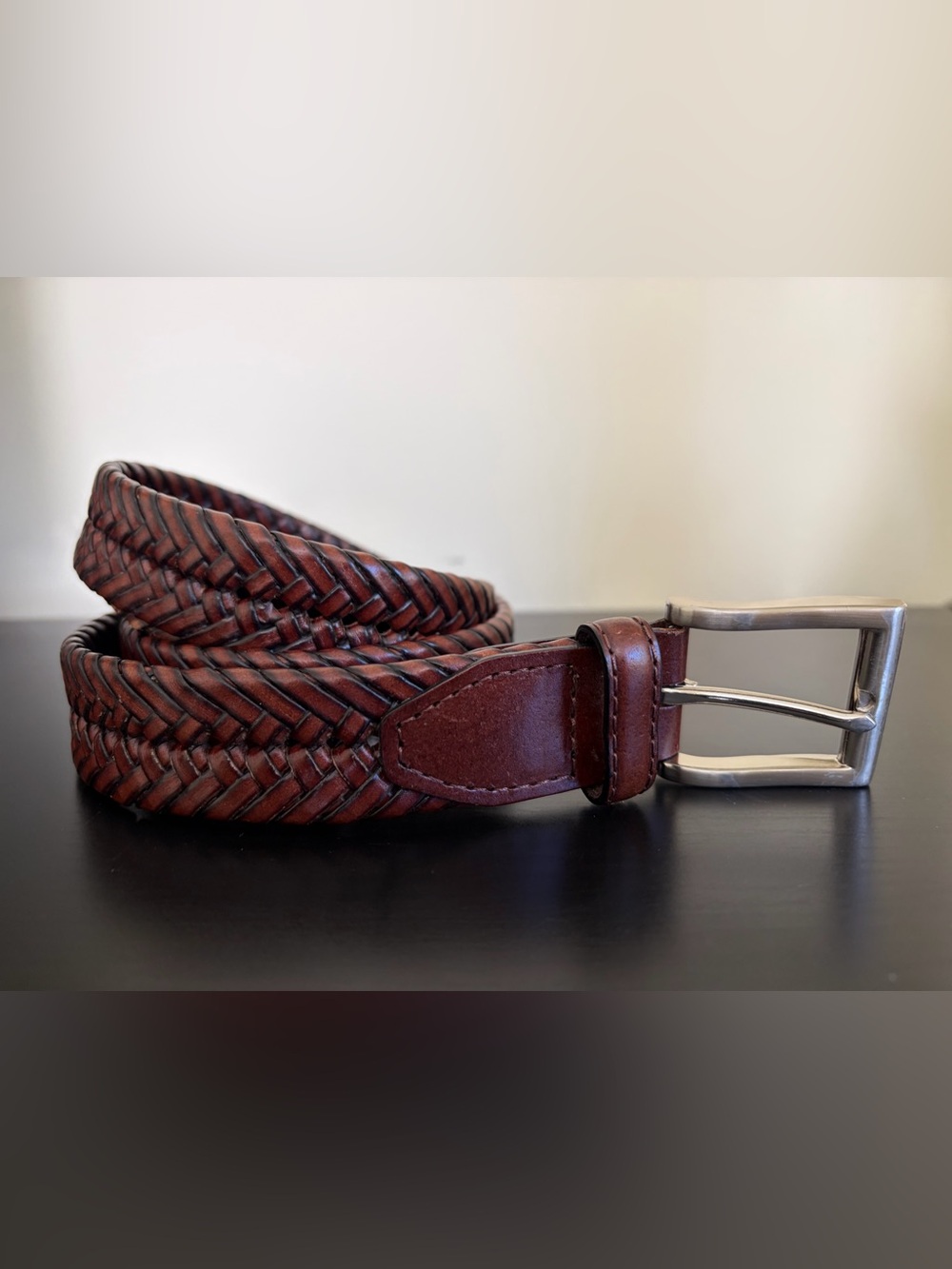 Braided Leather Belt for Men in Chestnut Brown
